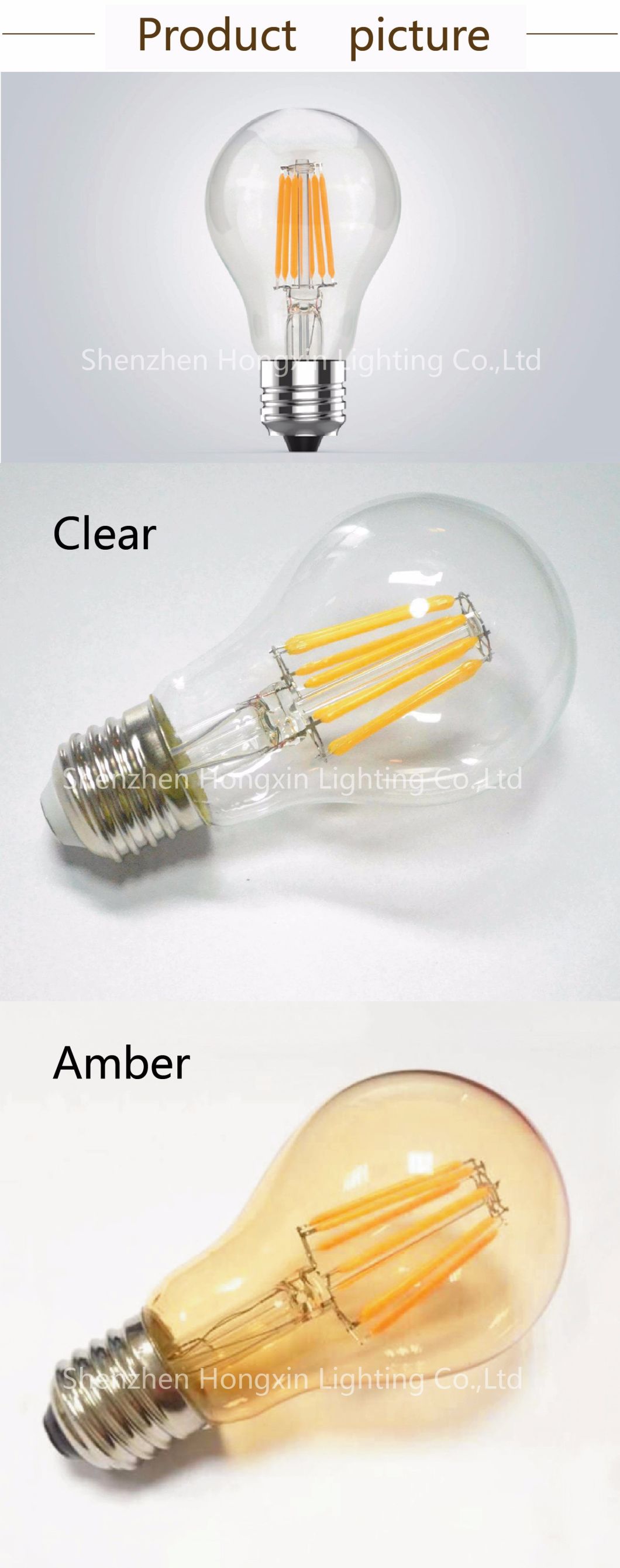 Chinese Supplier Milky Cover 2W-8W A60/A19 LED Filament Lamp/Bulb