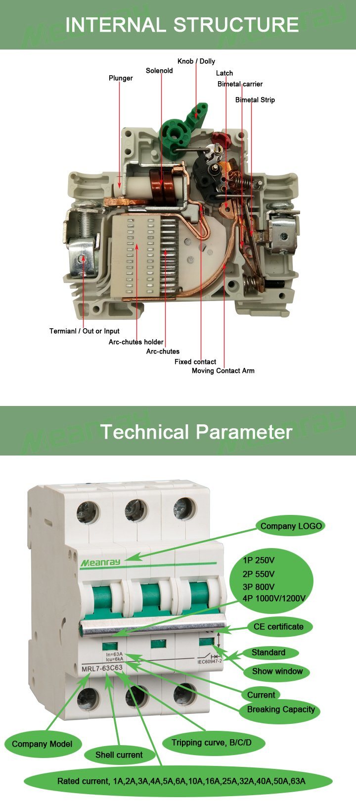 10ka Brand 3 Pole DC Mini DC Air Circuit Breaker MCB DC Air Switch