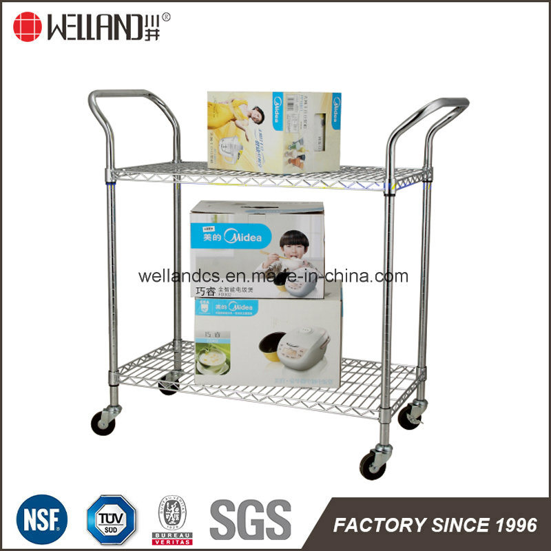 Adjustable 2 Tier Stainless Steel Wire Utility Cart, NSF Approval