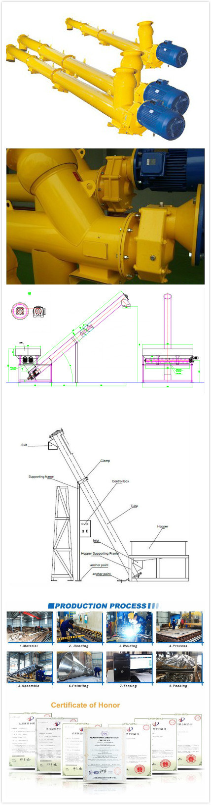 Stainless Steel Pellet Hopper Screw Feeder Powder Screw Conveyor