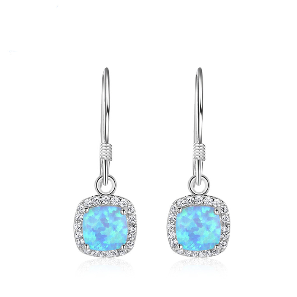 Korea Style Simple Design Blue Opal & AAA CZ Earring Hot Sale 925 Silver Feshion Jewelry (557505034835)