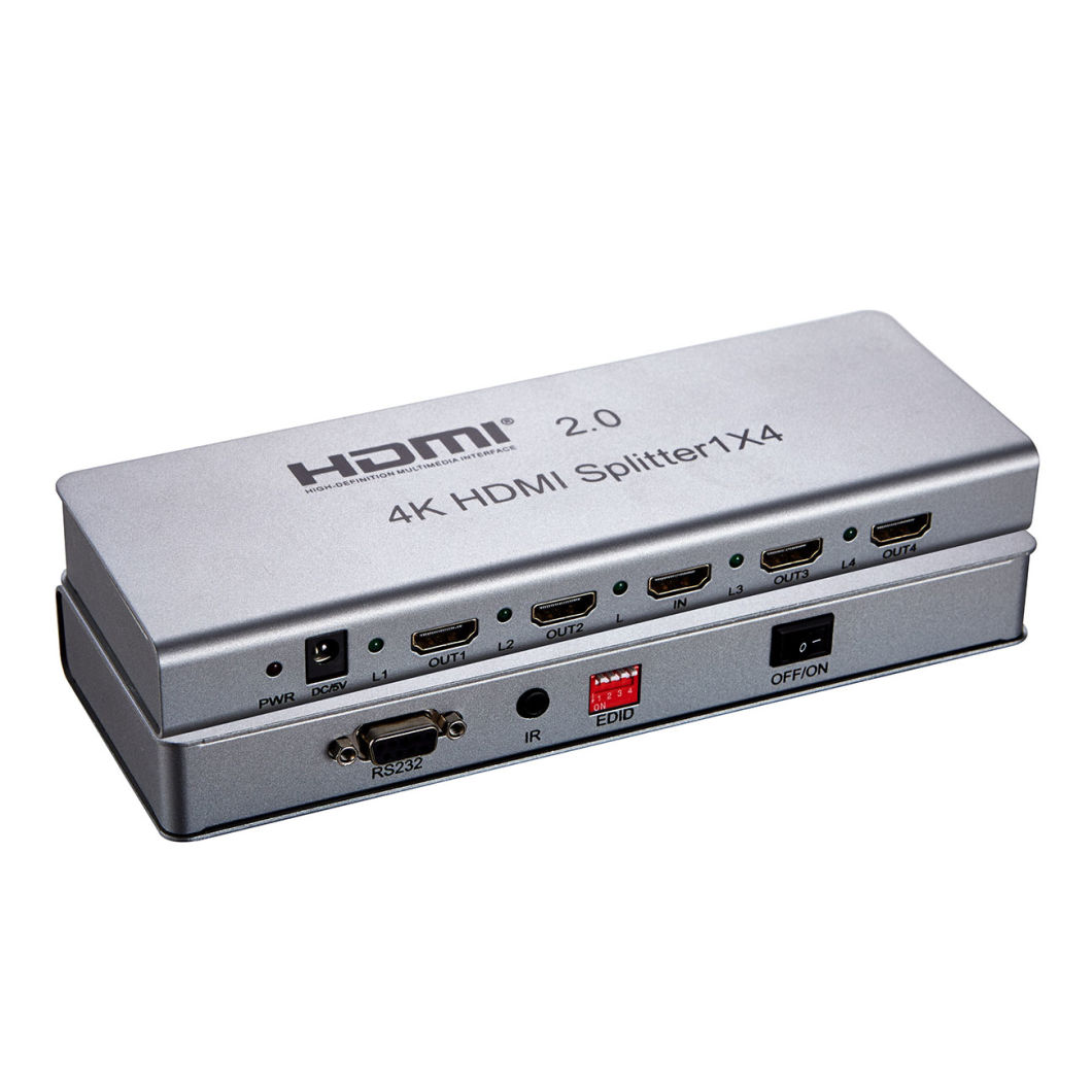 4k 1X4 HDMI 2.0 Splitter with IR (Support EDID, RS232)