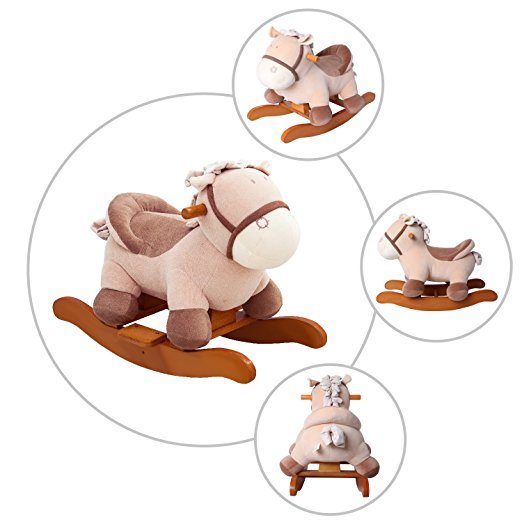 Child Rocking Horse Toy, Plush Animal Rocker Toy, Khaki Donkey Printed Wooden Rocking Horse for Kid 1-3 Years, Kid Rocking Horse/Rocker Animal/Toddler Rocking