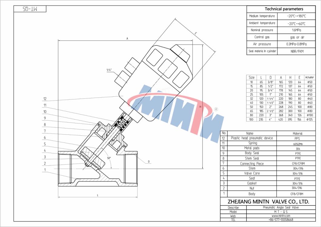 Q5 Pneumatic Bsp/NPT/BSPT Ends Angle Seat Valve