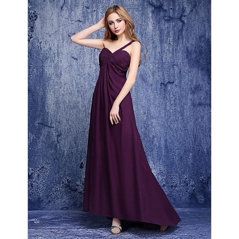 Floor-Length Chiffon One Shoulder Bridesmaid Dress with Side Draping