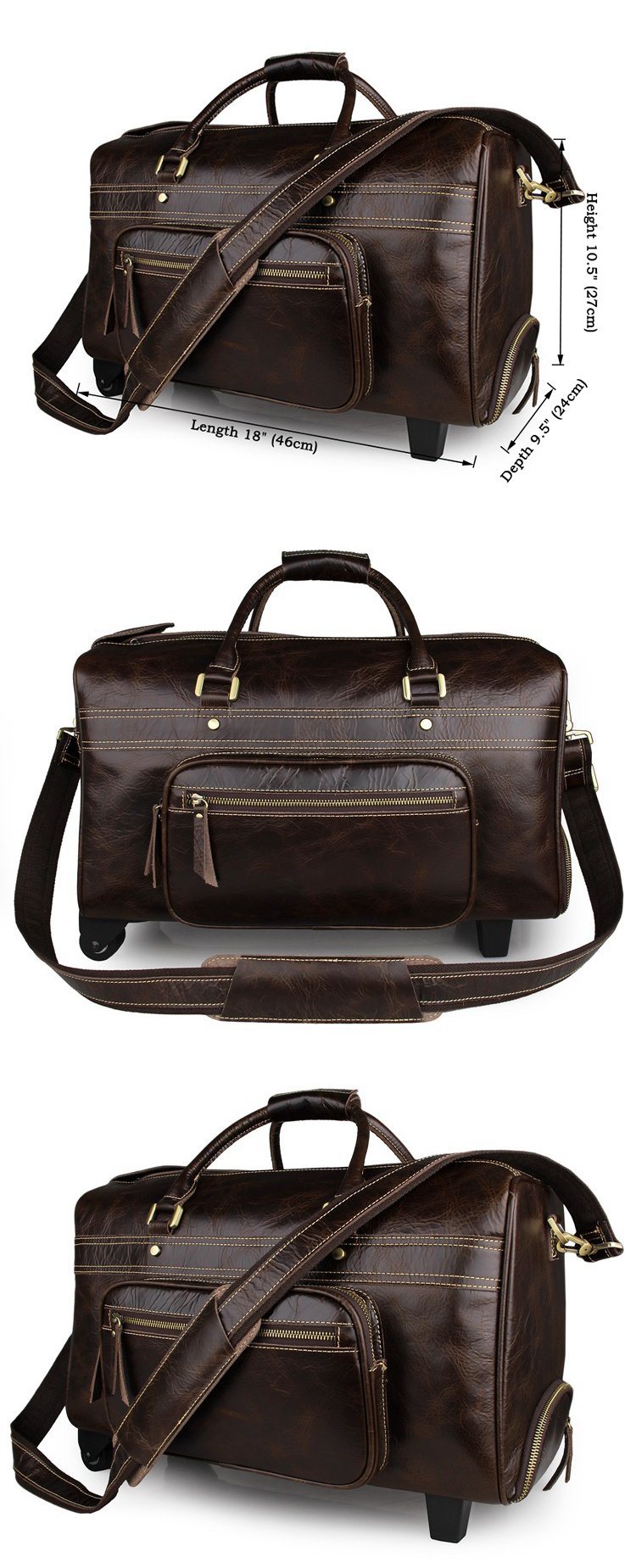 Factory Price Vintage Style Real Leather Travel Luggage Bag for Weekend