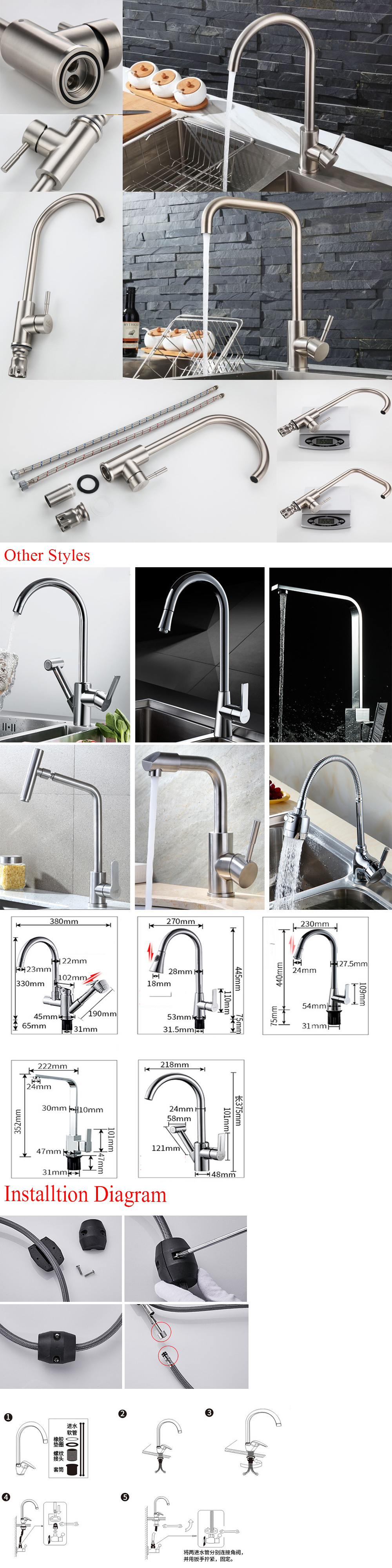 Single Lever Design LED 3 Color Changing Kitchen Water Tap