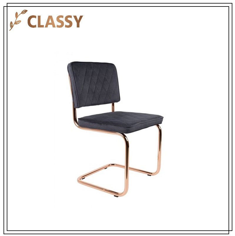 Square Fabric Seating and Backrest Rose Golden Base Dining Chair