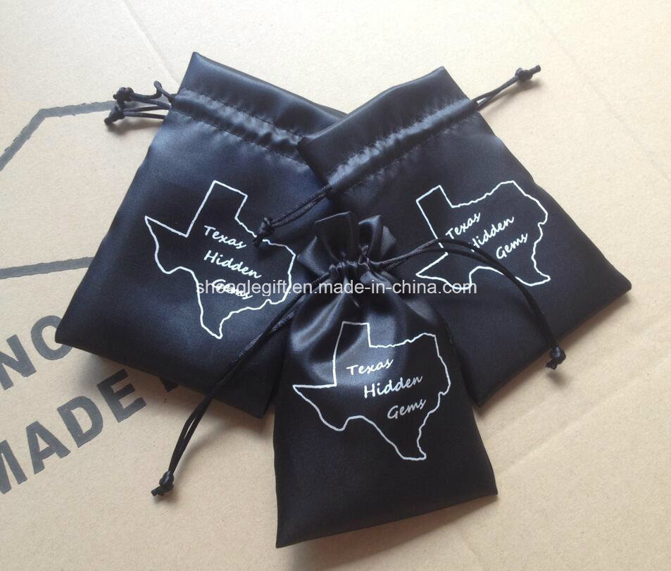 Black Satin Gift Bags with Black String