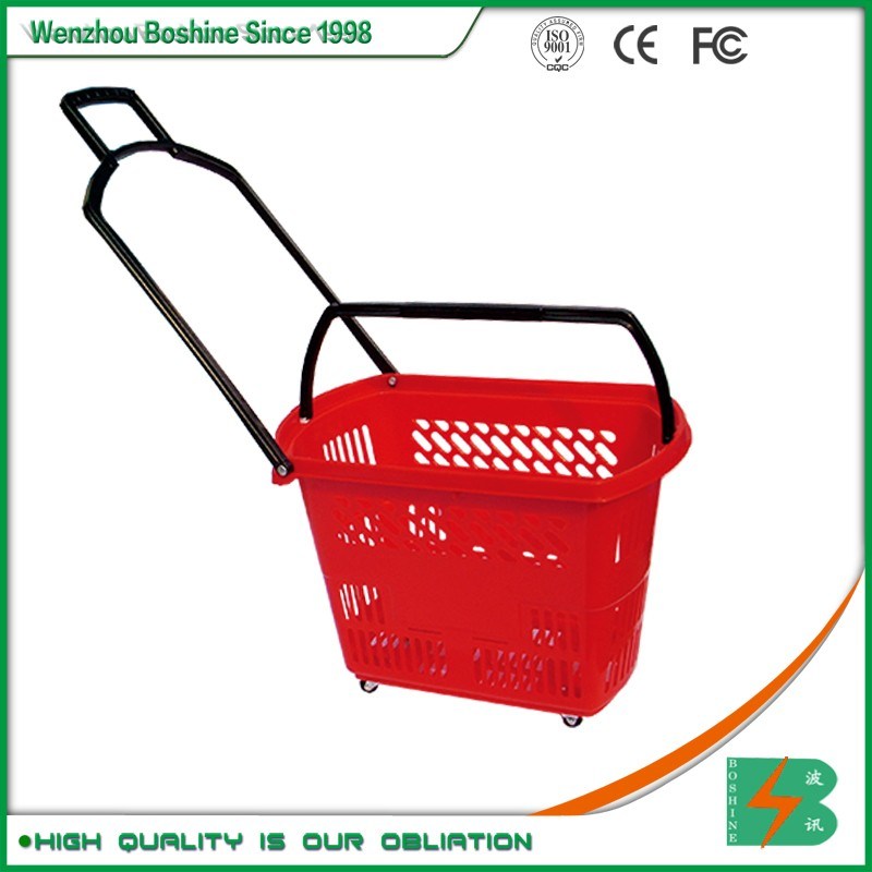 Boshine Plastic Supermarket Shopping Basket on Wheels