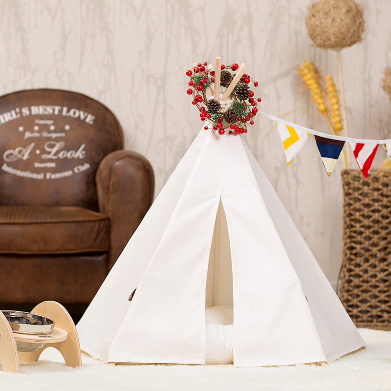 Pine Wood Dog Tents Pet Cotton White Pet House