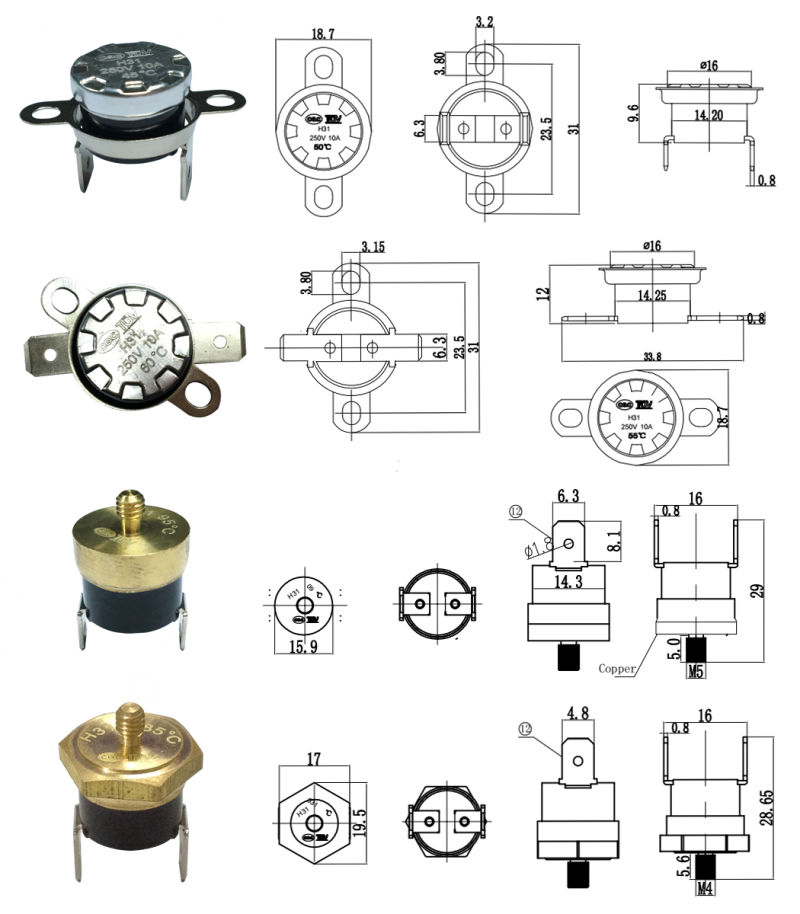 Ksd301 Snap Action Thermostat Thermal Cut Switch with UL / TUV /CQC /RoHS Certificate