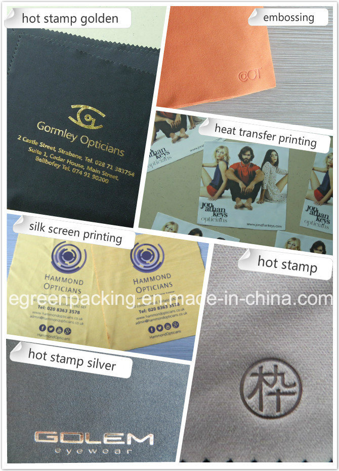 High Quality Flower Cut White Microfiber Lens Cleaning Cloth with Black Print Logo