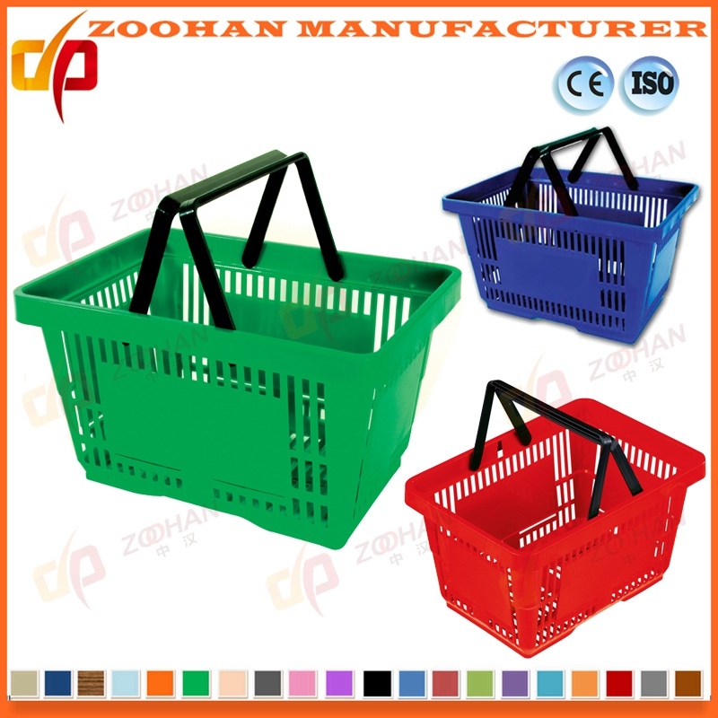 Wholesale Plastic Supermarket Shopping Baskets with Double Handles (Zhb53)