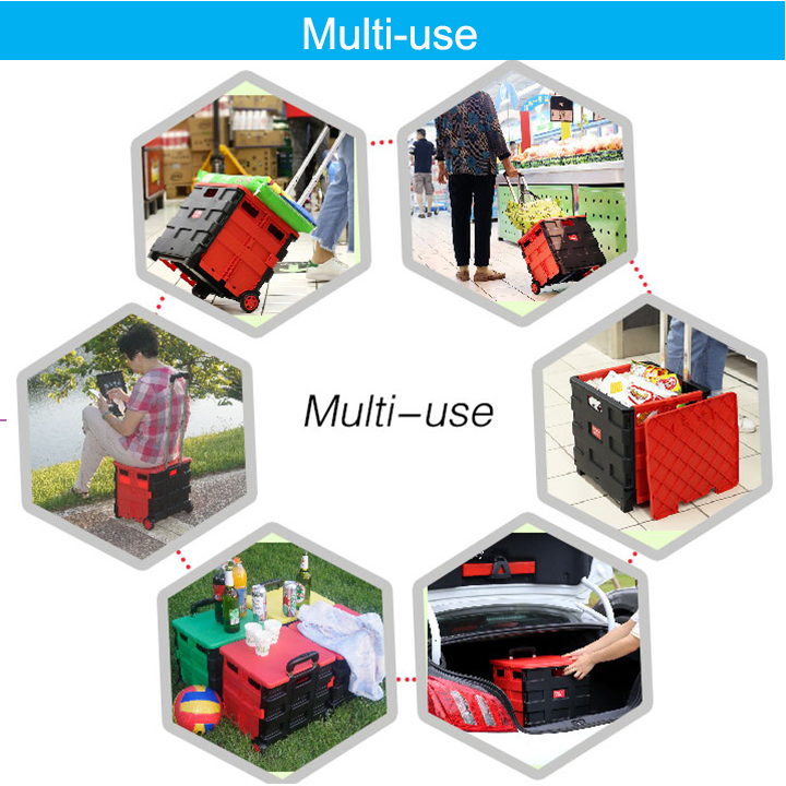 Supermarket Plastic Portable Grocery Trolley/Folding Shopping Trolley/Folding Shopping Cart