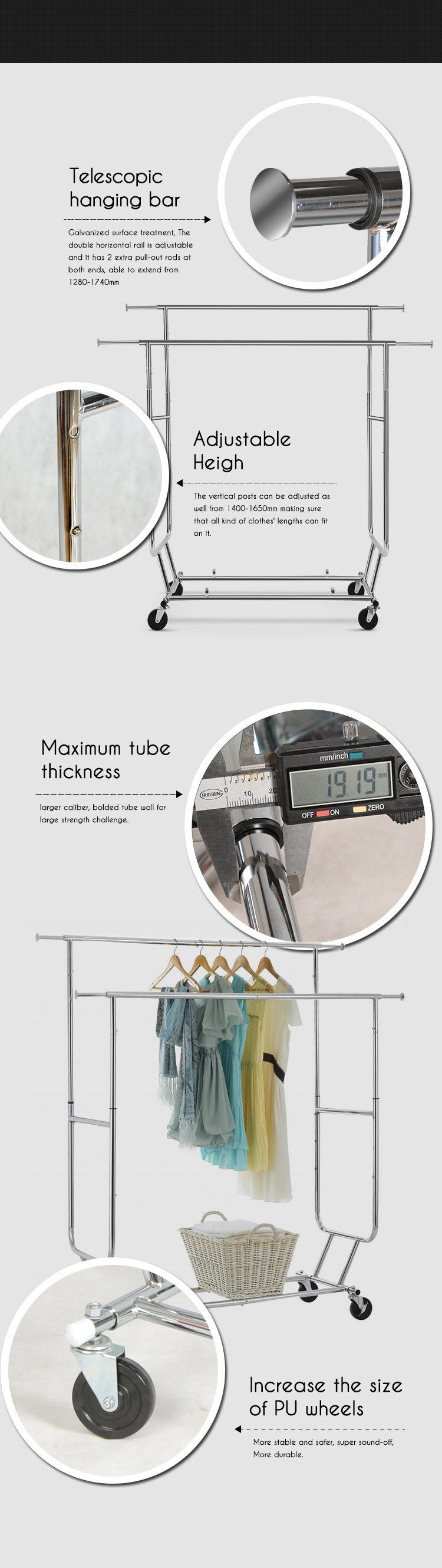 Folding Chromed Garment Rack Rail