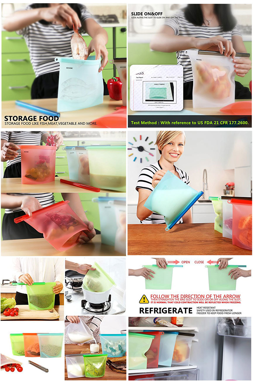Food Grade Reusable Silicone Food Bag Vegetable Storage Bag Container for Fruits Vegetables Meat Keeping Fresh Bag