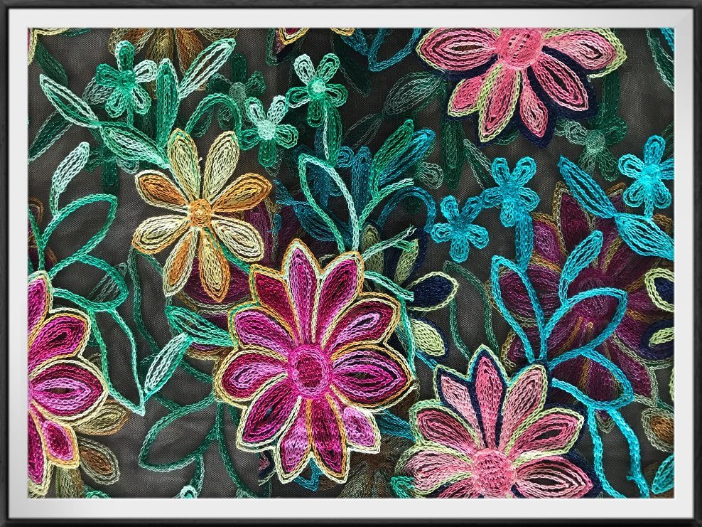 Colorful Floral Embroidery Fabric Rayon Mesh Embroidered Lace