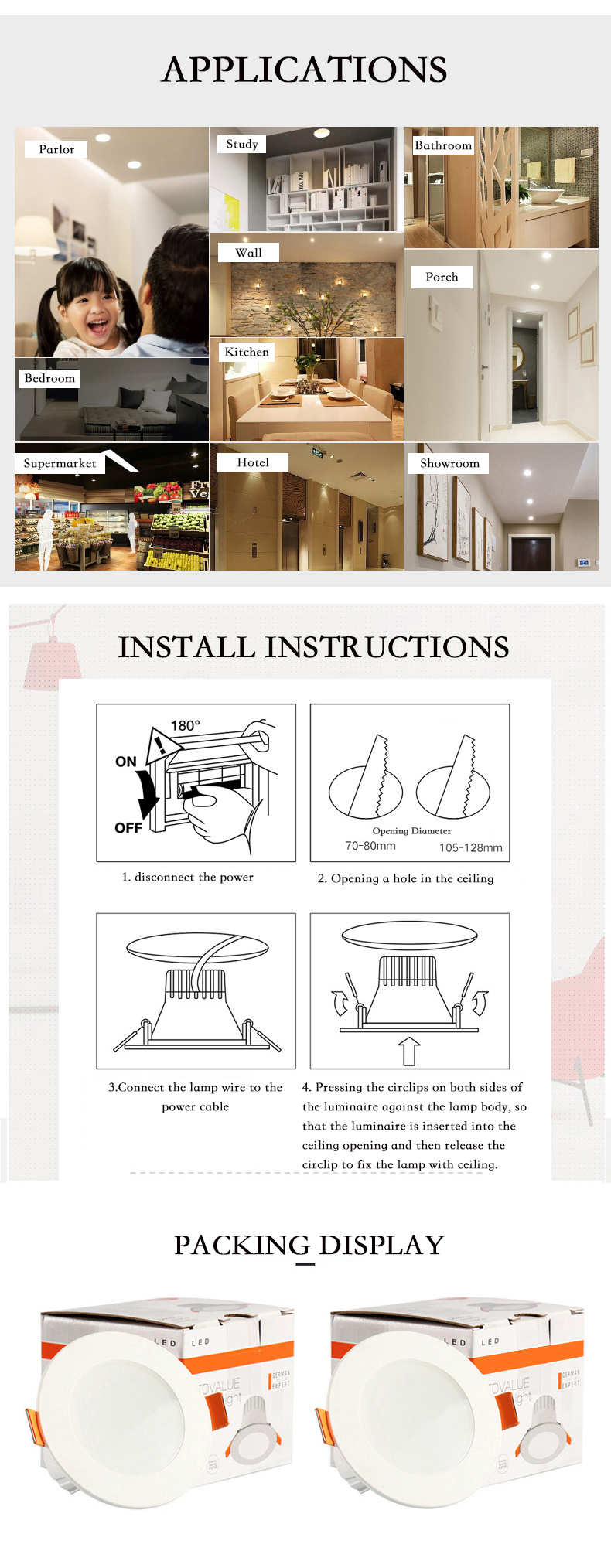 Recessed LED COB Ceiling Downlight for Hotel/Shopping Mall