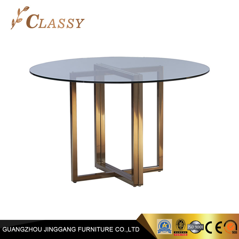 Round Glass Golden Base Restaurant Table for Hotel and Restaurant