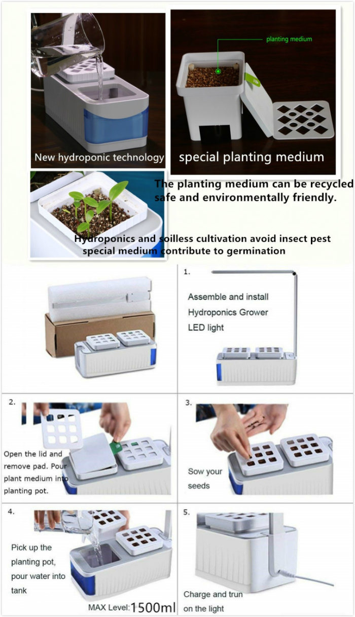 Hydroponic Smart Garden Plant Grow Light 10W LED Desk Table Light