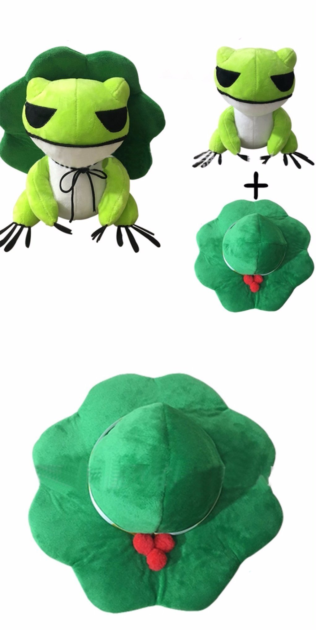 Kawaii Plush Doll Toys Traveling Frog Two Dimensions Cure Throw Pillow with Removable Hat Soft Pendant Stuff Toys for Adults Kids