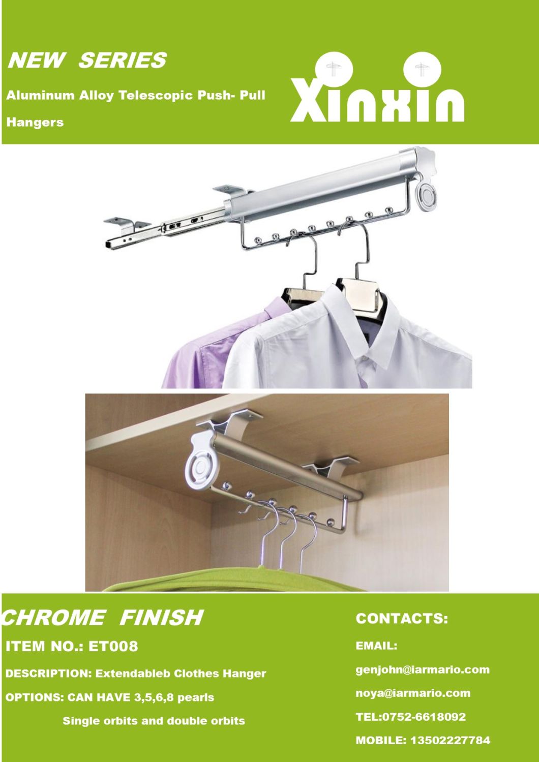 Top Mounted Extendable Hanger for Wardrobe (Aluminum)