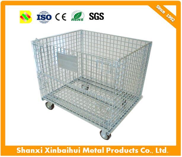 Warehouse Stackable Steel Wire Mesh Pallet Container / Storage Cage