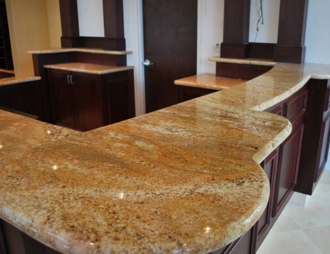 Polished Bullnose Wooden Yellow Marble Countertop (YQC-MC1002)