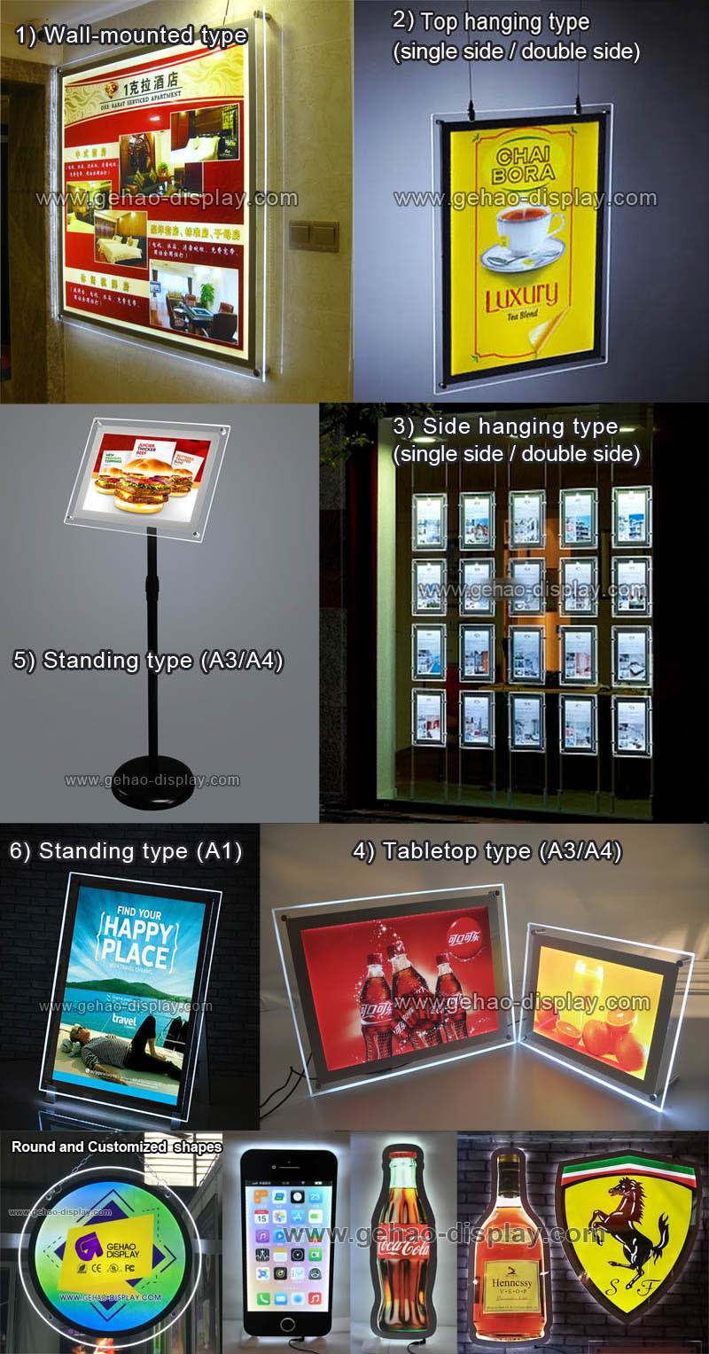 Magnetic Acrylic Display Super Slim Crystal LED Illuminated Photo Frame