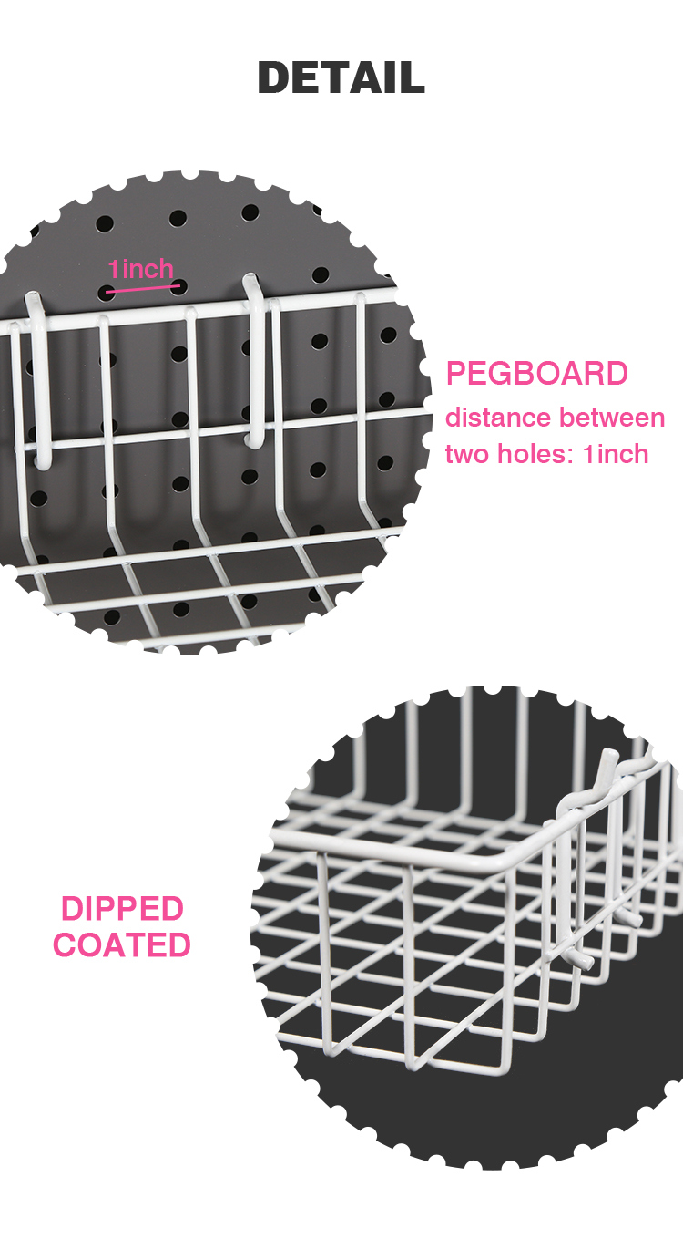 Coated Hanging Wire Mesh Storage Baskets for Pegboard/Gridwall/Slatwall