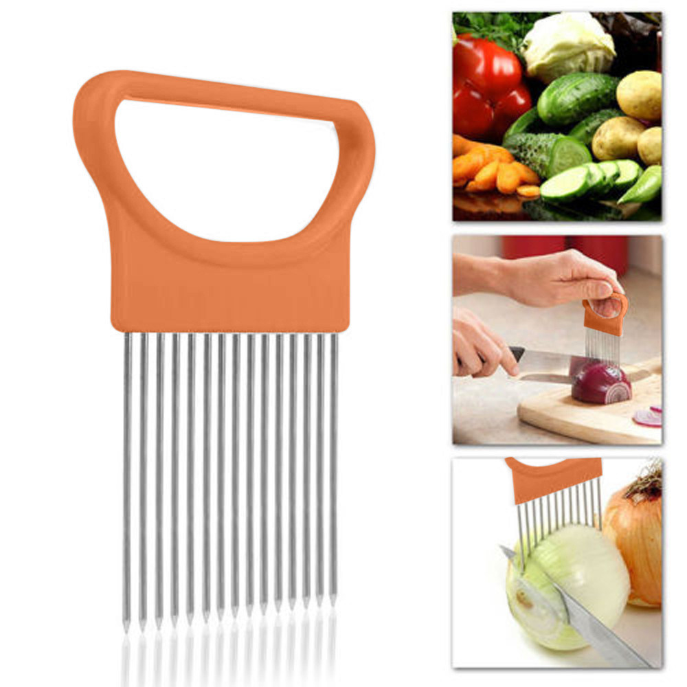 Stainless Steel Tomato Onion Vegetables Slicer Cutting Aid Holder Guide Slicing Cutter Safe Metal Fork Gadget Kitchen Tools #2dq