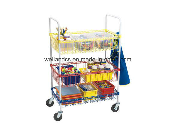 Best Selling 3 Tiers Wire Basket Rolling Heavy Duty School Classroom Art Cart Trolley