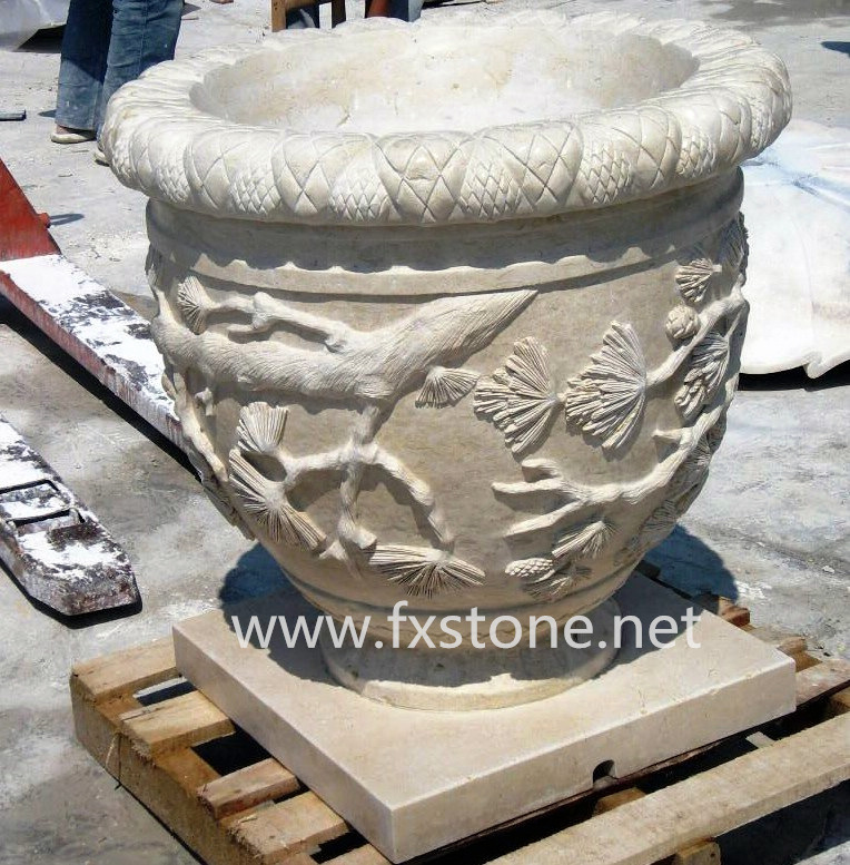 Carved Granite Flower Pot for Garden Decoration