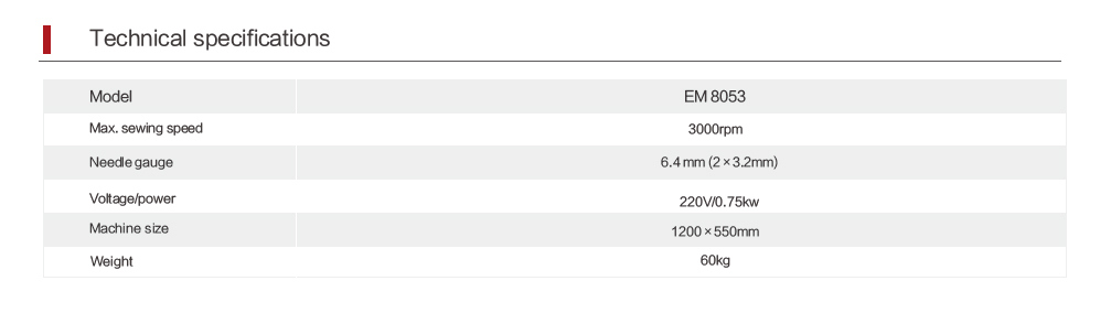 Em-8053; 3-Needle Direct Drive Lockstitch Sewing Machine