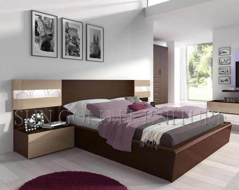 Bedroom Furniture Sets Luxury Melamine Board Wood Hotel Bed (SZ-BT003)