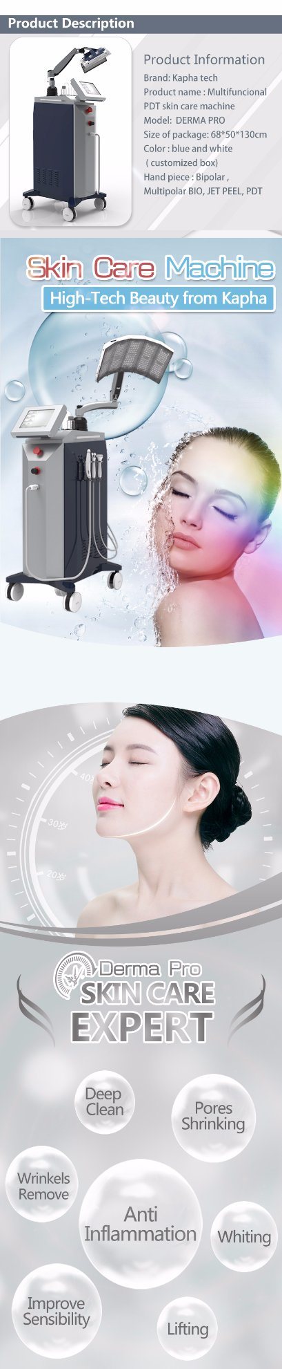 High Pressure Water Oxygen Jet Peel +Bio Microcurrent +LED Light