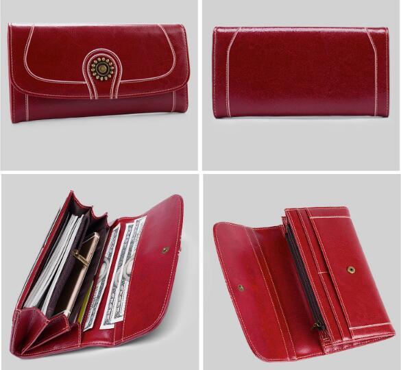 Long RFID Red Leather Travel Clutch Purse Wallet for Women