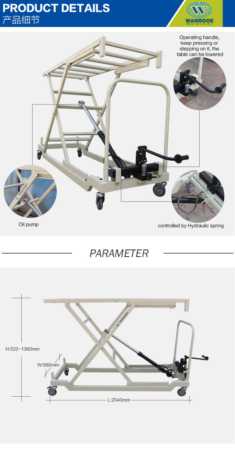 Ga500 Stainless Steel Low Position Hydraulic Mortuary Body Lifter