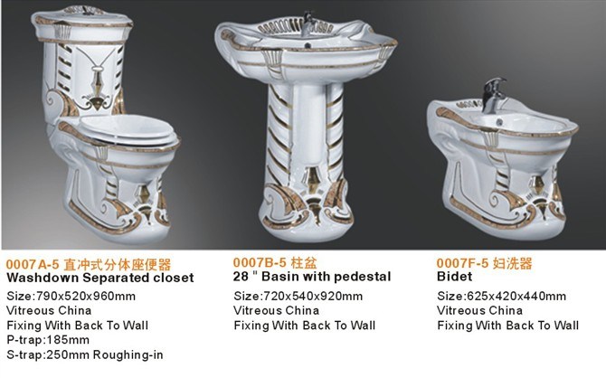 Luxury Design Ceramic Sanitaryware Bathroom Suite for Toilet Pedestal Basin