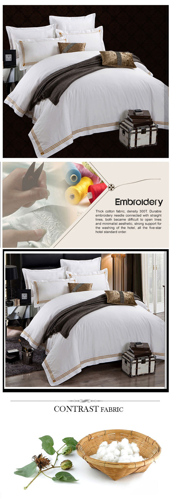 Yrf Hotel Supply 100% Cotton Luxury Bedding King Size Bedspread Duvet Cover Set