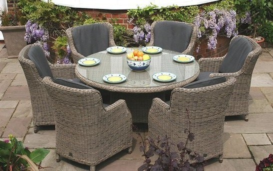 Bali Outdoor Garden Patio Balcony Round Rattan Dining Table Set