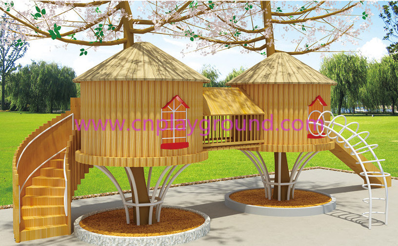 Pretty Wooden Playhouse in Park Outdoor Kids Equipment (HJ-15404)