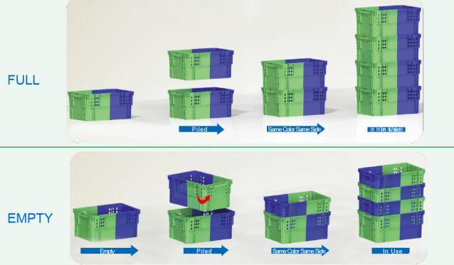 K268 Doule Color Piled Reversible Foldable Mesh Plastic Crate