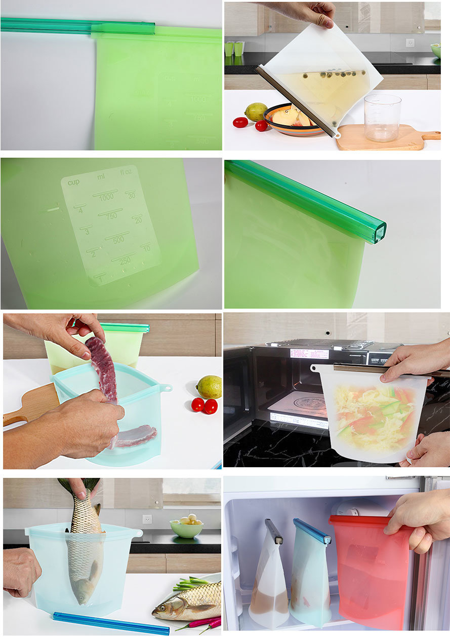 Food Grade Reusable Silicone Food Bag Vegetable Storage Bag Container for Fruits Vegetables Meat Keeping Fresh Bag