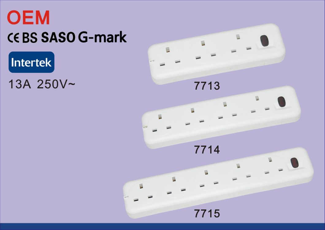 Saso Ce G-Mark Gcc UK 13A 6-Gang Indoor Power Socket with 1m 2m 3m 5m