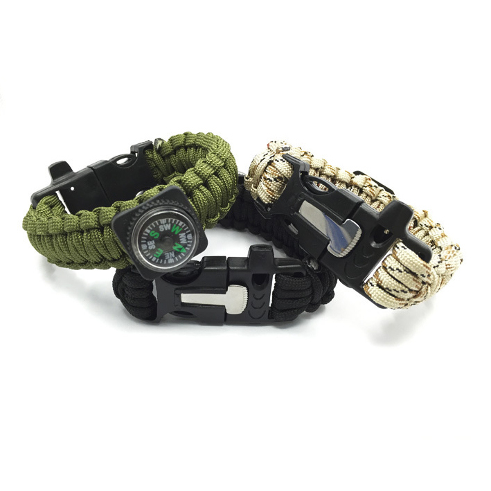 Outdoor Compass Whistle Paracord with Fire Starter Survival Bracelet