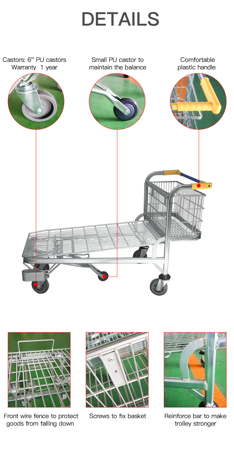 Supermarket Heavy Duty Transporter Platform Warehouse Trolley