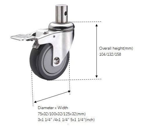 Stainless Steel Castor with Brake Locking for Medical Equipment