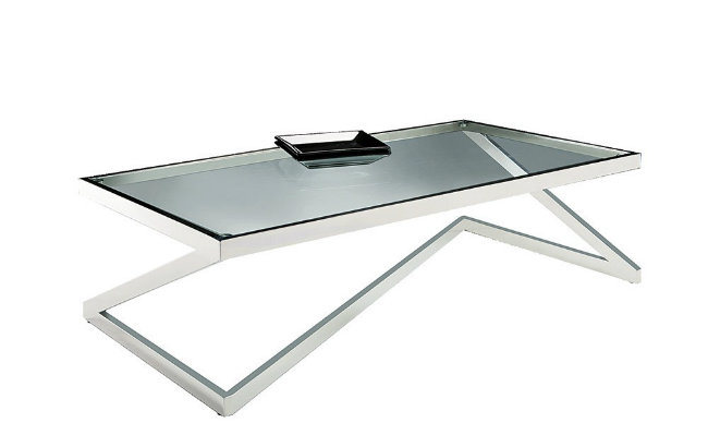 Black Painted Glass Coffee Table with Stainless Steel Base